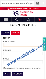 {-FREEBIE LOOT-} AMERICAN SWAN WEB TRICK - 200 Rs. GIFT VOUCHER + 2500 Rs. COUPONS ON SIGN UP + UNLIMITED + PROOF - JAN'16