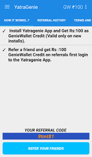 (*LOOT*) YATRAGENIE CAB+BUS OFFER - 100 RS. ON SIGN UP + 100 RS. PER REFER - OCT'15