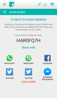 SLONKIT {*LOOT*} TRICK-FREE PHYSICAL CARD + 100 Rs. PER REFER  INVITE AND EARN-JAN'16