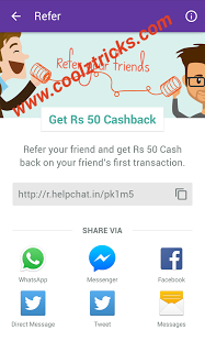 {*OFFER*} HELPCHAT 50 RS CB ON SIGNUP + REFER AND EARN-MAR'16