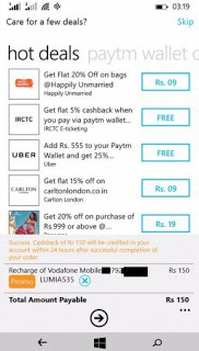 (*LUMIA LOOT*) RECHARGE RS.150 AND GET RS.150 CASHBACK LUMIA535 USERS(4 TIMES)-APR'16