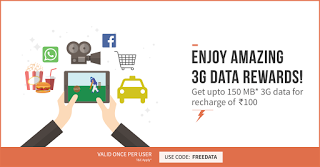 FreeCharge "FREEDATA" Offer-Get 150 MB 3G Data Free On Recharge(All Users)-Apr'16