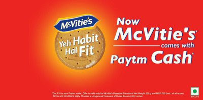 Paytm Mcvities Offer- Get Rs.15 Free Paytm Wallet Cash Mcvitie's Pack-Apr'16