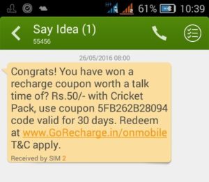 {Loot} Idea Users Get Rs.50 Recharge by Paying just Rs.5 + Proof-May'16
