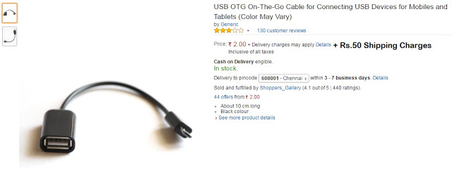 [PROOF ADDED] USB OTG + MICRO USB CHARGING CABLE BY AMAZON HIKE LOOT AT RS.2 MAY'16