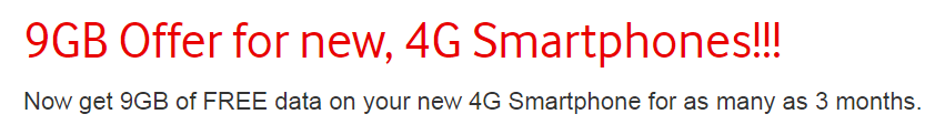 vodafone Free 9GB 4G data Offer