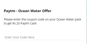 Paytm Ocean Water Offer-Get Free Rs.20 Paytm Cash on Each Bottle