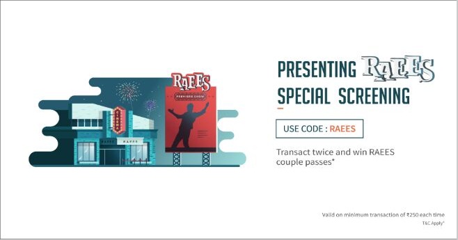 Freecharge RAEES Offer- Transact Twice & Get Free 2 "Raees" Movie Tickets