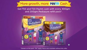 Paytm PediaSure Offer -Get Upto Rs.50 Free Paytm Cash With Every Pack Of PediaSure