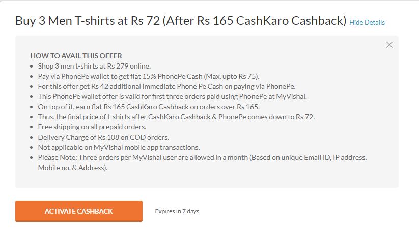 (Loot) Buy 3 T-shirts In Just Rs.22 From MyVishal & Cashkaro