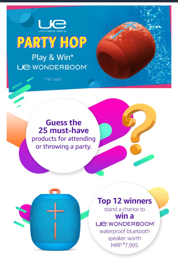 (All Answers) Amazon Party Hop Contest-Solve & Win UE Wonderboom Speakers