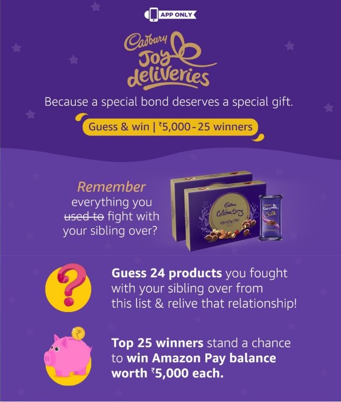 (All Answers) Amazon Cadbury Contest Quiz- Solve & Win Rs.5000
