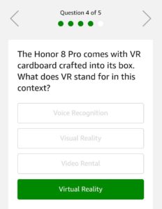(All Answers) Amazon Quiz Time- Answer & Win Honor 8 Pro Smartphones