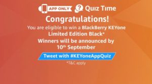 (All Answers)Amazon Quiz Time-Answer & Win BlackBerry KEYone Phone