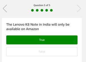 (All Answer) Amazon India Quiz-Answer & win Lenovo K8 Note