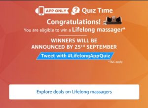 (All Answers) Amazon massagers Quiz Time-Answer & Win Rs.1 Lakh