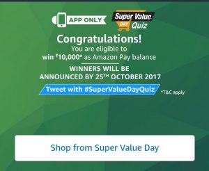 (All Answers) Amazon Super Value Day Quiz - Answer & Win Rs.10000