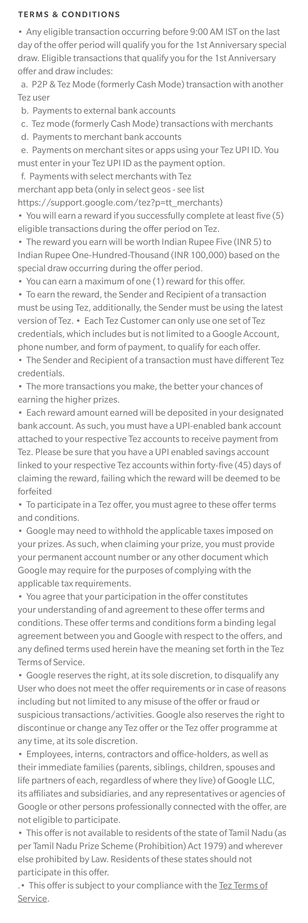 Google Tez 1st Anniversary Loot- Win Upto Rs.1 Lakh (Assured scratch Card)
