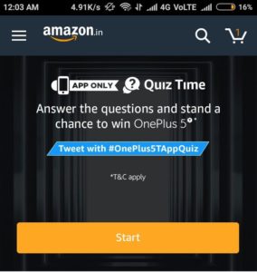 (All Answers)Amazon Quiz Time - Answer & Win One Plus 5T
