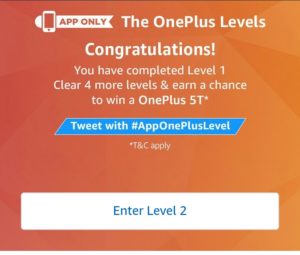 Amazon One Plus Levels Contest - Answer & win One Plus 5T