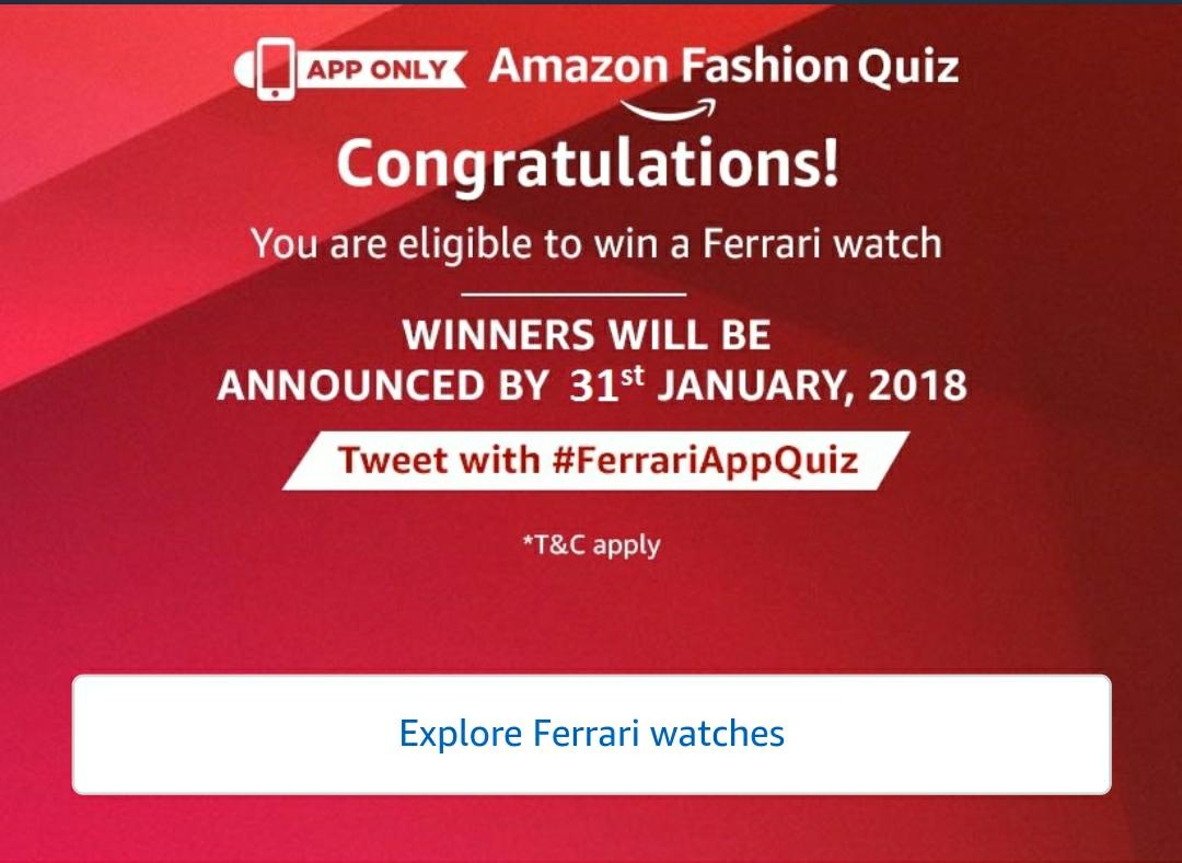 (All Answers)Amazon Ferrari Quiz-Answer & Win Scuderia Ferrari Watches