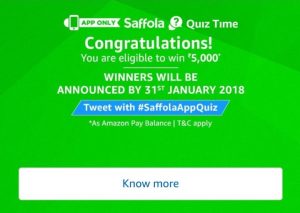 (All Answers) Amazon Saffola Quiz-Answer & Win Rs.5000