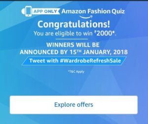 (All Answers) Amazon Fashion Quiz - Answer and Win Rs 2000