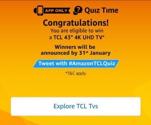 (All Answers) Amazon TCL Quiz-Answer & Win TCL 43″ 4K UHD TV