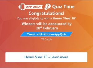(All Answers) Amazon Honor Quiz - Answer & Win Honor View 10 