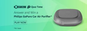 (All Answers) Amazon Quiz Time-Answers & Win Philips Car Air Purifier