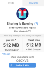 (Loot) Idea Movie Club App : Refer & Earn Free 512MB Data+BMS Voucher 