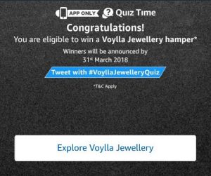 (All Answers)Amazon Voylla Quiz-Win Voylla Jewellery Hamper