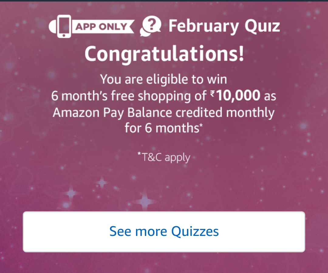Amazon February Quiz - Answer & win 6 months Free Shopping