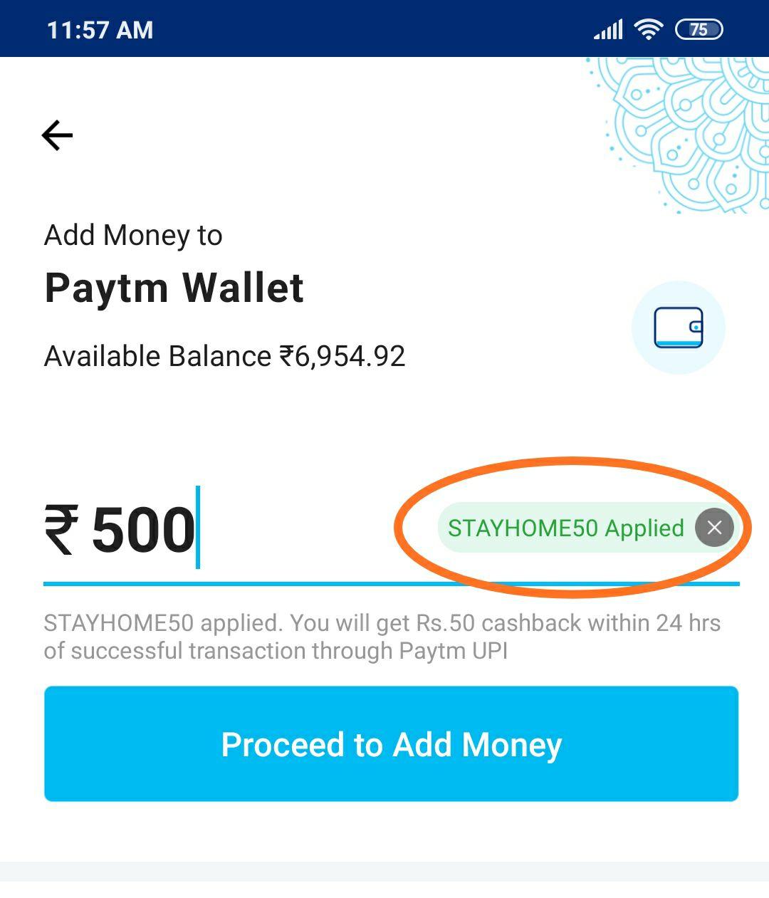 PayTM UPI Add Money Offer