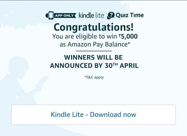 Amazon Kindle Lite Quiz - Answer & win Rs 5000 Amazon pay balance