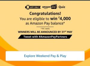 (All Answers) Amazon Pay Quiz-Win Rs.4000 Amazon Pay Balance