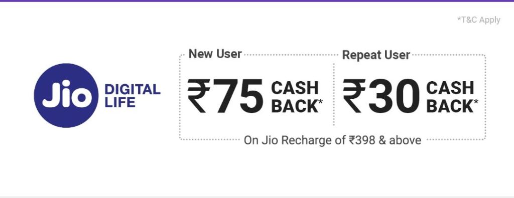 PhonePe Jio Recharge Offers - Rs.475 Cashback On 398+ Recharge