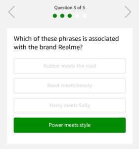 Amazon Realme 1 Quiz Answers