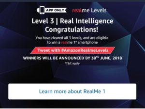 Amazon Realme Levels - Answer & win Realme Smartphone