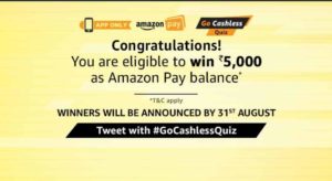 Amazon Go Cashless Quiz - Answer & Win Rs.5000 Pay Balance