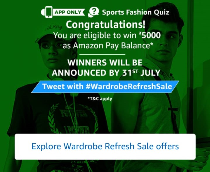(All Answers) Amazon Sports Fashion Quiz - Answer and Win Rs 5000