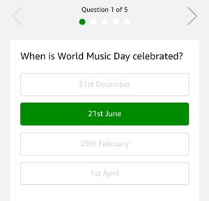 Amazon World Music Day Quiz Answers