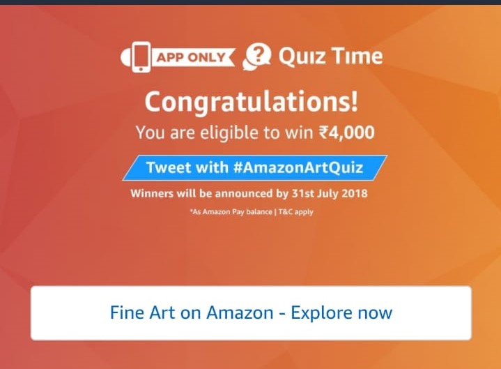 (All Answers) Amazon Art Quiz - Answer and Win Rs 4000