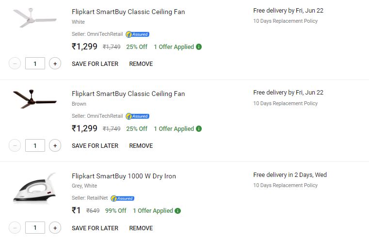 (Best Deal) Get Flipkart Smartbuy 1000 W Dry Iron In Just Rs.1 