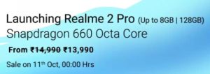 Realme 2 Pro Next Flash Sale Date & Time in Flipkart 