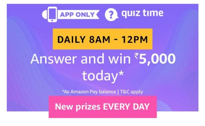 (3rd September)Amazon Quiz Time - Answer & Win Rs.5000