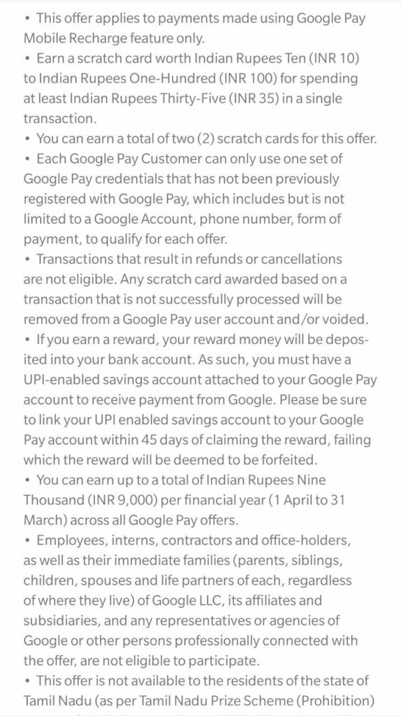 Google Pay Recharge Offer-Get Upto ₹100 Scratch Card On ₹35+ Recharge