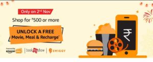 Amazon Free Movie, Meal and Recharge Offer - Get 100% cashback on Movie,Recharge & Food