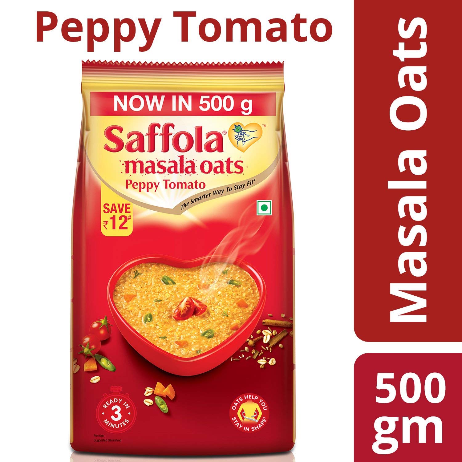 Saffola Masala Oats, Peppy Tomato, 500g In Just Rs.90(Worth Rs.180)