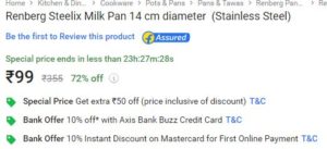 (Hottest) Stainless Steel Renberg Milk Pan 14cm In Just ₹99 (Worth ₹355) 
